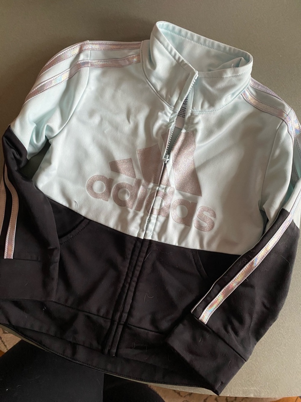 adidas Kids Mint Green and Black Jacket with silver Logo Accents